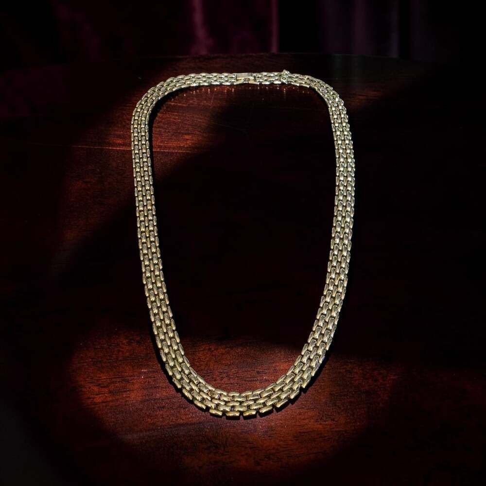 Vintage Gold Triple-Row Panther Link Statement Necklace